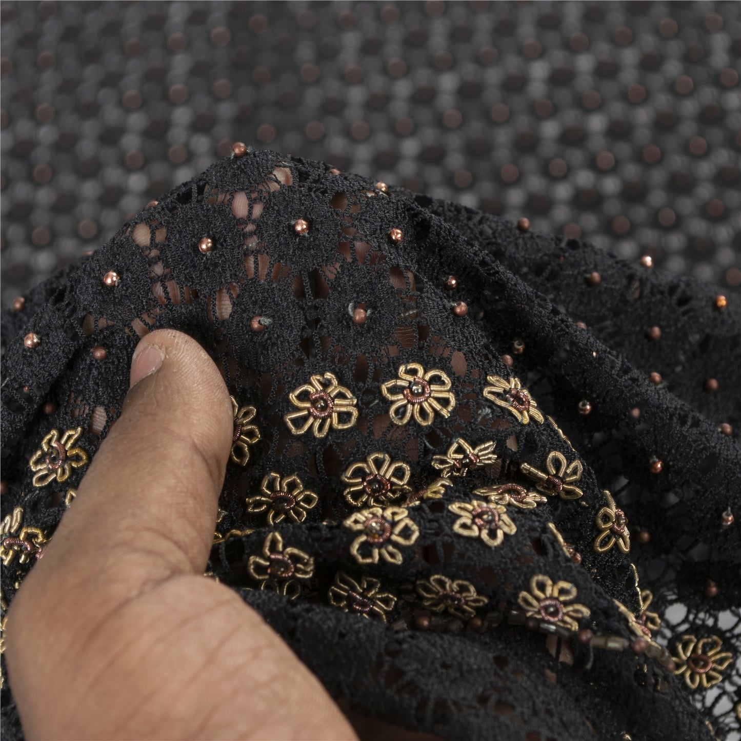 Sanskriti Vintage Dupatta/Stole Net Mesh Black Hand Beaded Zardozi Scarves Veil
