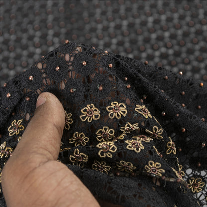 Sanskriti Vintage Dupatta/Stole Net Mesh Black Hand Beaded Zardozi Scarves Veil