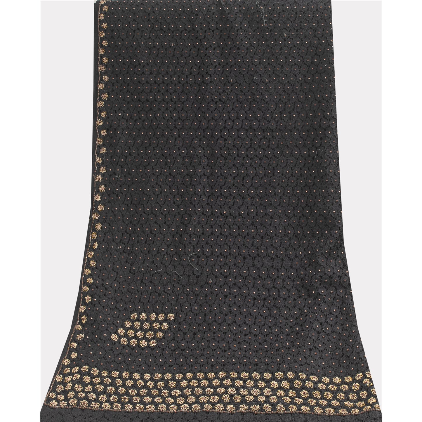 Sanskriti Vintage Dupatta/Stole Net Mesh Black Hand Beaded Zardozi Scarves Veil