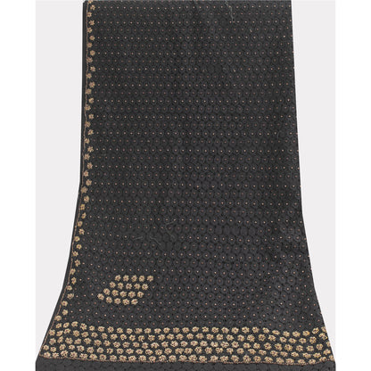 Sanskriti Vintage Dupatta/Stole Net Mesh Black Hand Beaded Zardozi Scarves Veil