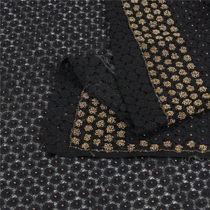 Sanskriti Vintage Dupatta/Stole Net Mesh Black Hand Beaded Zardozi Scarves Veil