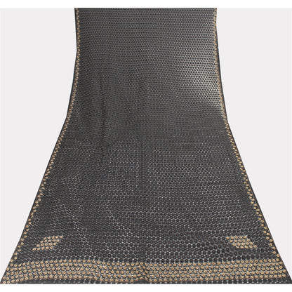 Sanskriti Vintage Dupatta/Stole Net Mesh Black Hand Beaded Zardozi Scarves Veil