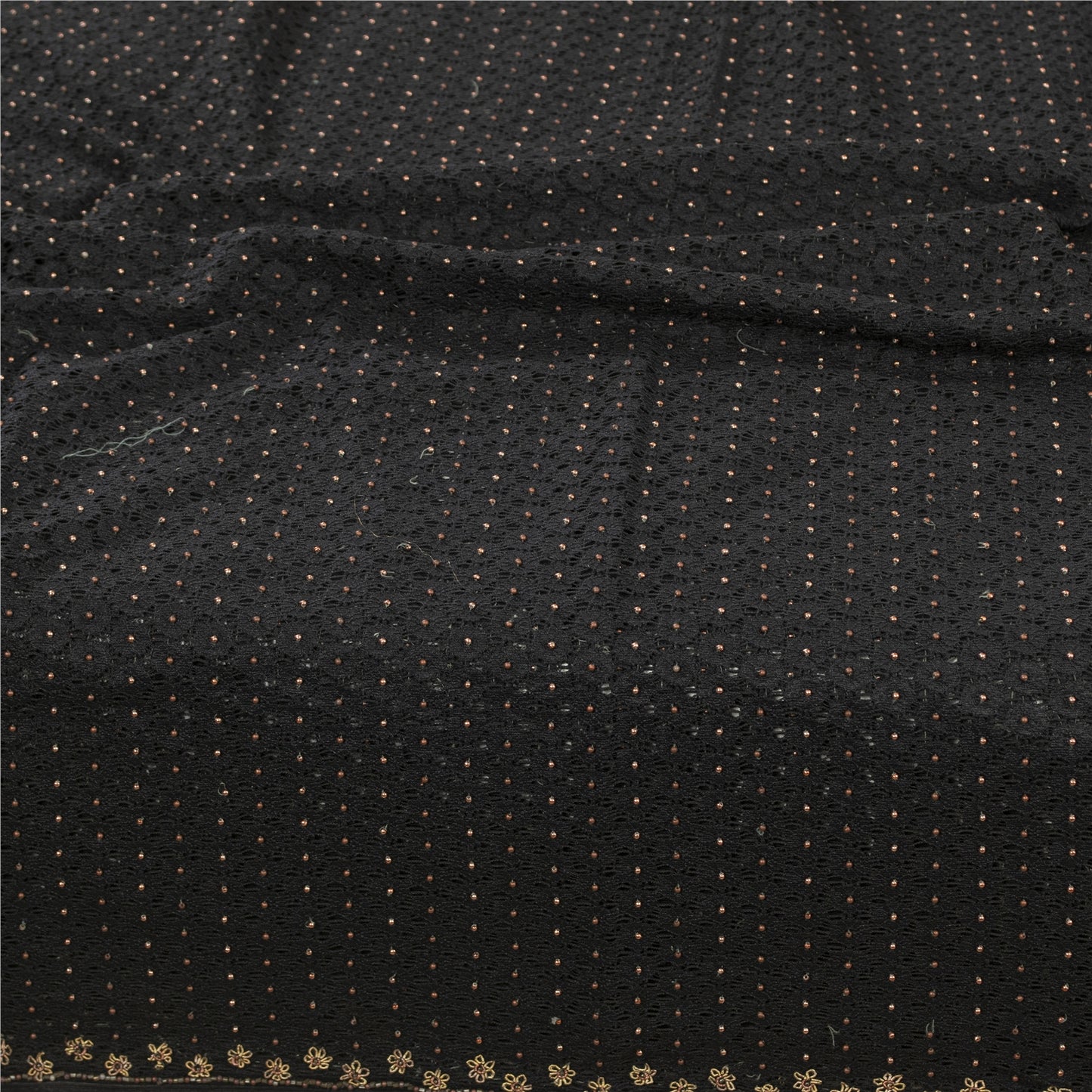 Sanskriti Vintage Dupatta/Stole Net Mesh Black Hand Beaded Zardozi Scarves Veil