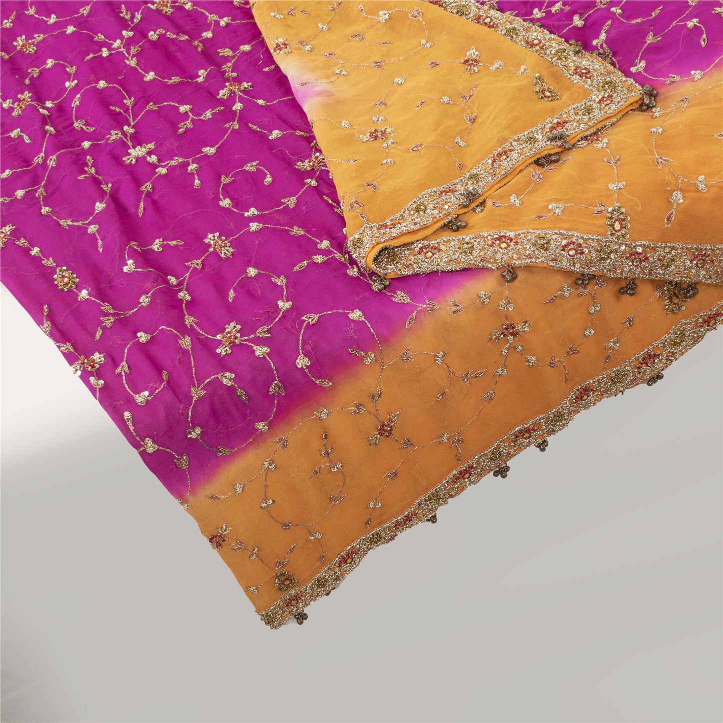 Sanskriti Vintage Long Dupatta Pure Georgette Red Hand Beaded Zardozi Stole