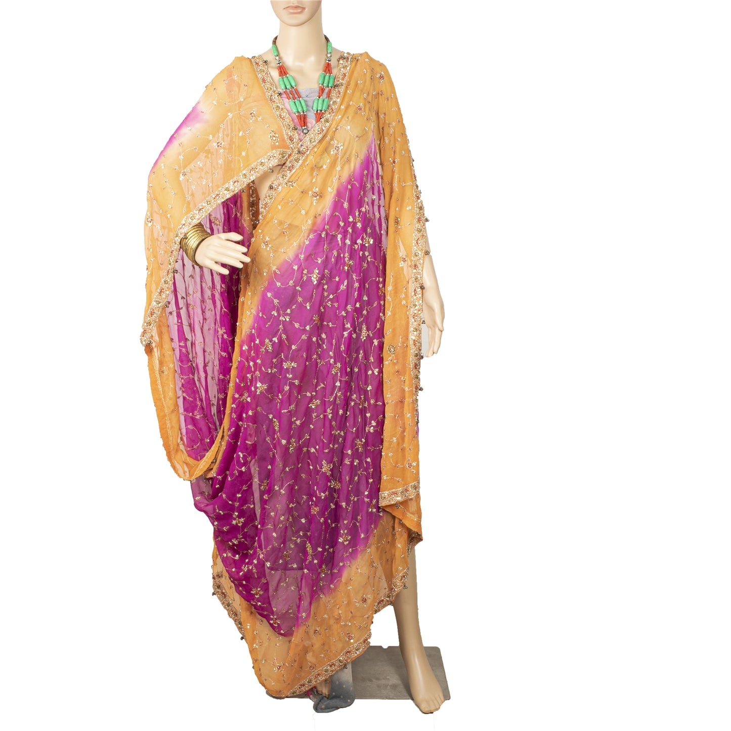 Sanskriti Vintage Long Dupatta Pure Georgette Red Hand Beaded Zardozi Stole