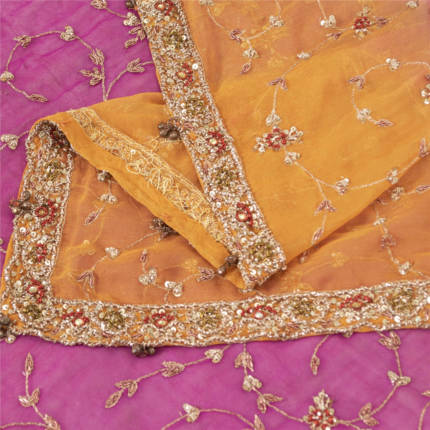 Sanskriti Vintage Long Dupatta Pure Georgette Red Hand Beaded Zardozi Stole