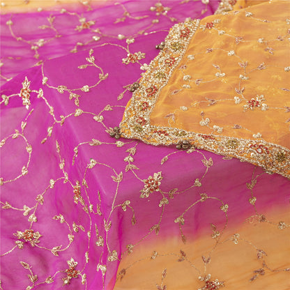 Sanskriti Vintage Long Dupatta Pure Georgette Red Hand Beaded Zardozi Stole