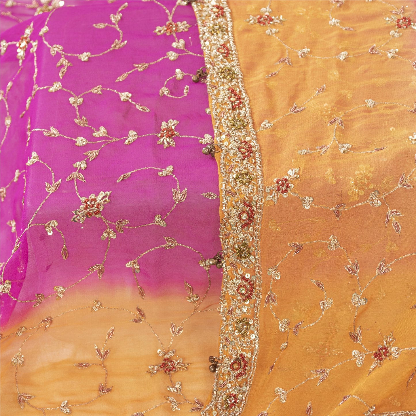 Sanskriti Vintage Long Dupatta Pure Georgette Red Hand Beaded Zardozi Stole