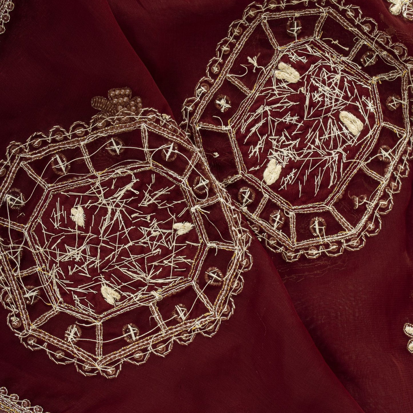 Sanskriti Vintage Red Organza Dupatta/Stole Hand Embroidered Zardozi Dabka Veil