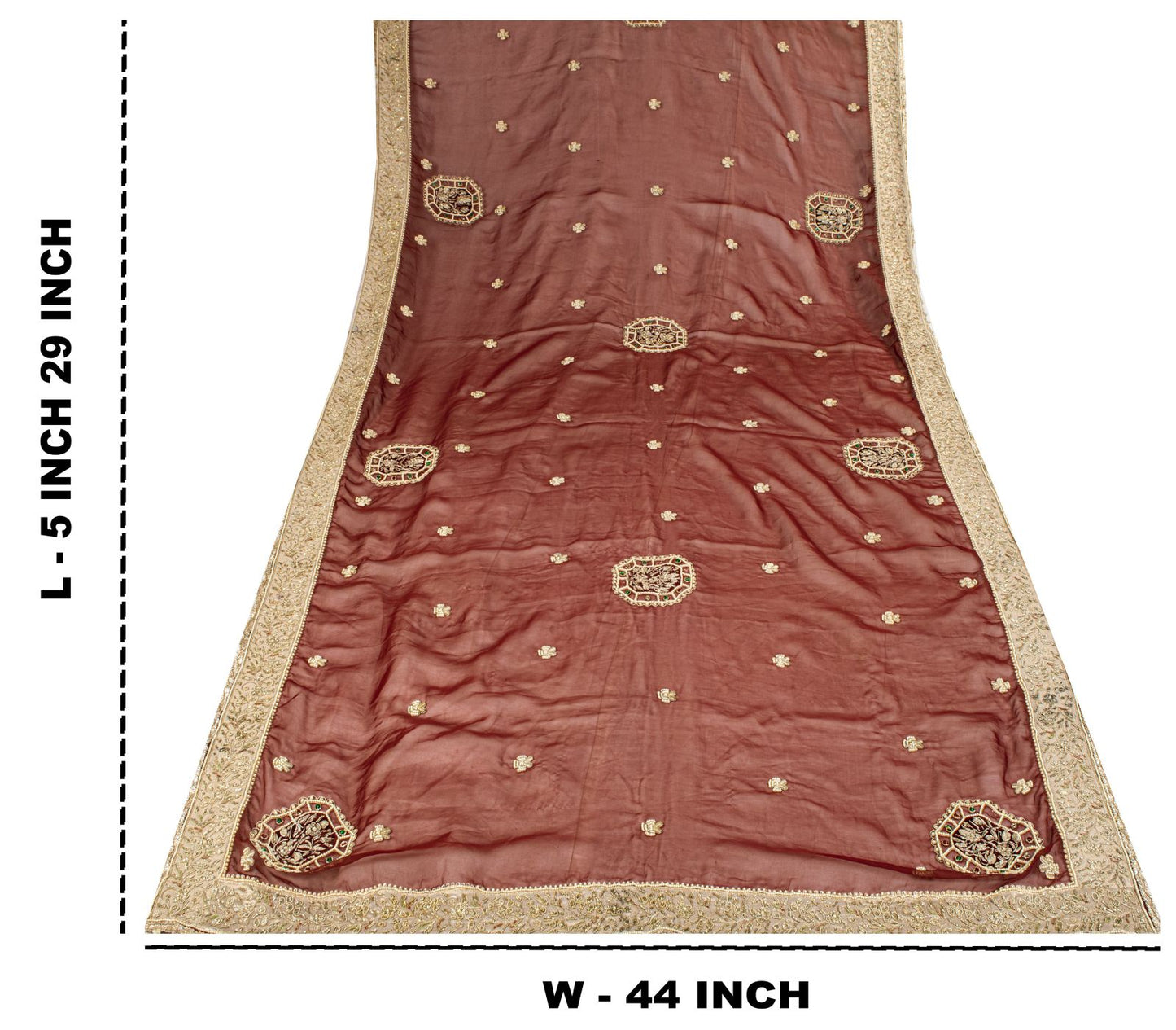 Sanskriti Vintage Red Organza Dupatta/Stole Hand Embroidered Zardozi Dabka Veil