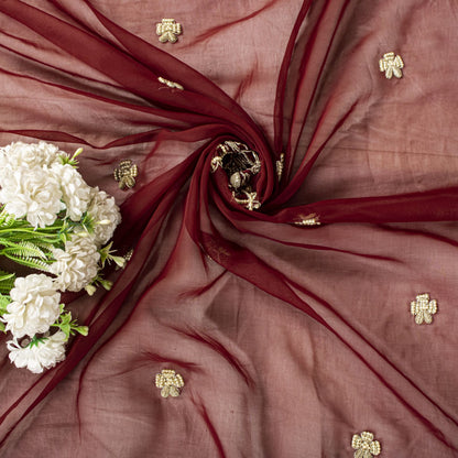 Sanskriti Vintage Red Organza Dupatta/Stole Hand Embroidered Zardozi Dabka Veil
