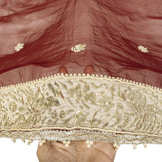 Sanskriti Vintage Red Organza Dupatta/Stole Hand Embroidered Zardozi Dabka Veil