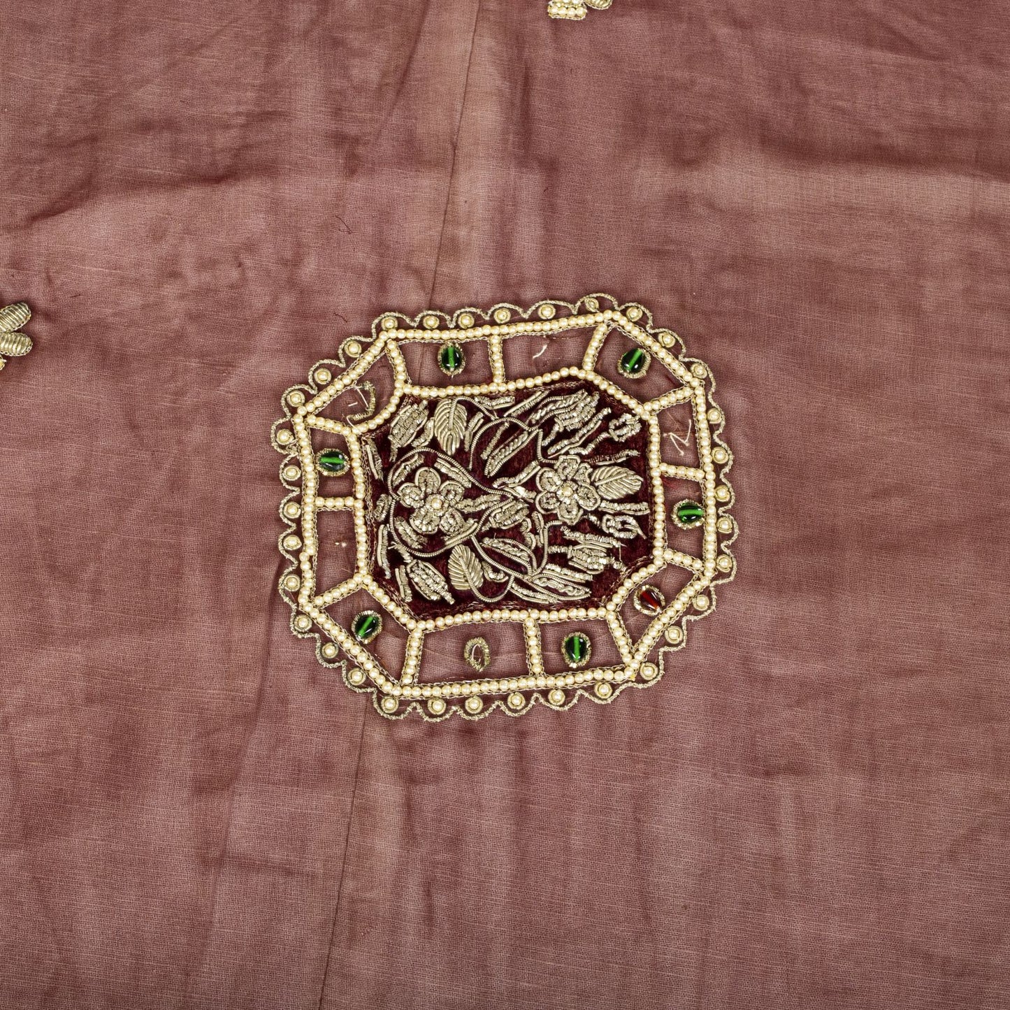 Sanskriti Vintage Red Organza Dupatta/Stole Hand Embroidered Zardozi Dabka Veil