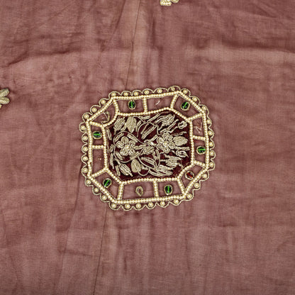 Sanskriti Vintage Red Organza Dupatta/Stole Hand Embroidered Zardozi Dabka Veil