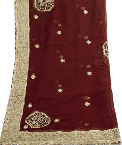 Sanskriti Vintage Red Organza Dupatta/Stole Hand Embroidered Zardozi Dabka Veil