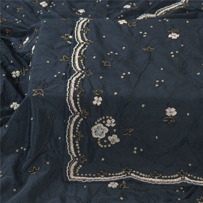 Sanskriti Vintage Long Dupatta Black Pure Crepe Hand Beaded Zari Zardozi Stole