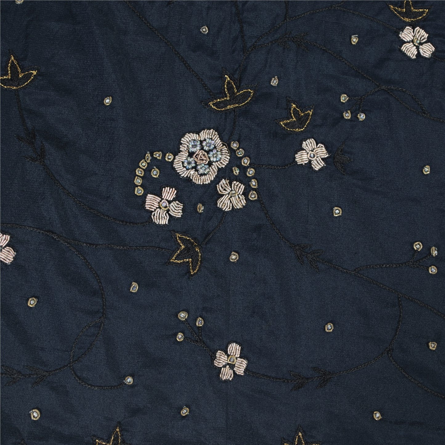 Sanskriti Vintage Long Dupatta Black Pure Crepe Hand Beaded Zari Zardozi Stole