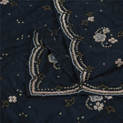 Sanskriti Vintage Long Dupatta Black Pure Crepe Hand Beaded Zari Zardozi Stole