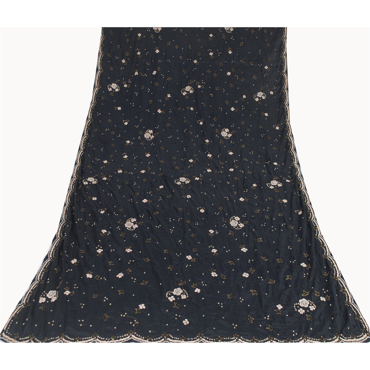 Sanskriti Vintage Long Dupatta Black Pure Crepe Hand Beaded Zari Zardozi Stole