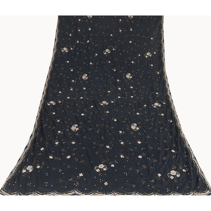 Sanskriti Vintage Long Dupatta Black Pure Crepe Hand Beaded Zari Zardozi Stole