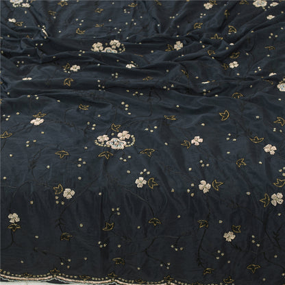 Sanskriti Vintage Long Dupatta Black Pure Crepe Hand Beaded Zari Zardozi Stole