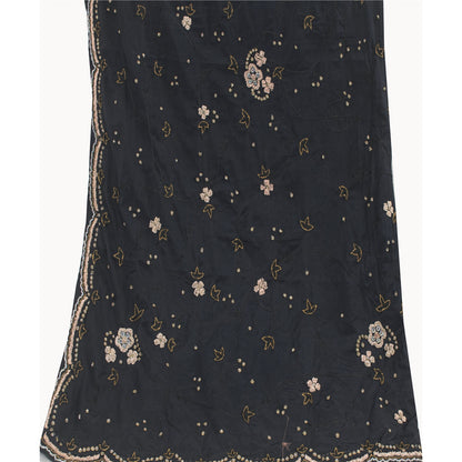 Sanskriti Vintage Long Dupatta Black Pure Crepe Hand Beaded Zari Zardozi Stole