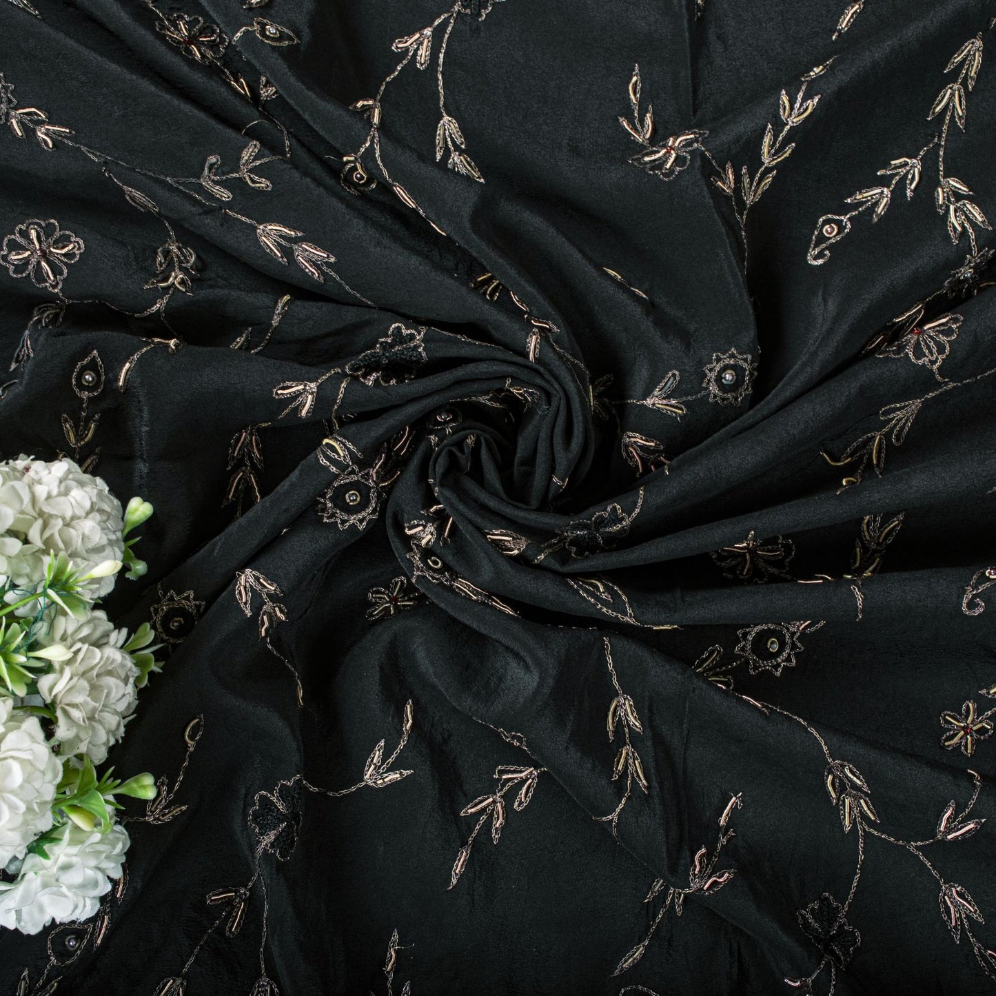 Sanskriti Vintage Black Pure Silk Dupatta/Stole Peacock Hand Embroidery Zardozi