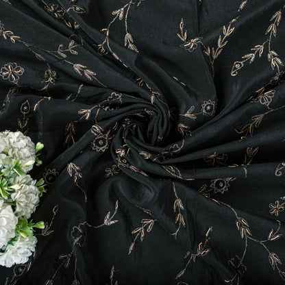 Sanskriti Vintage Black Pure Silk Dupatta/Stole Peacock Hand Embroidery Zardozi