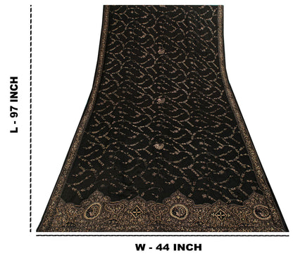 Sanskriti Vintage Black Pure Silk Dupatta/Stole Peacock Hand Embroidery Zardozi
