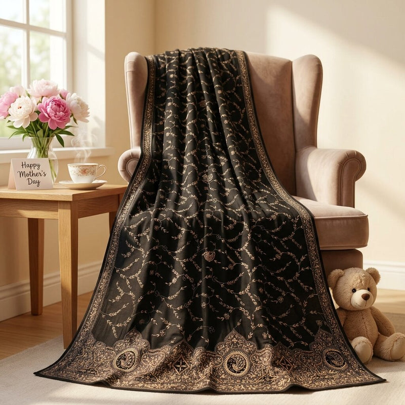 Sanskriti Vintage Black Pure Silk Dupatta/Stole Peacock Hand Embroidery Zardozi
