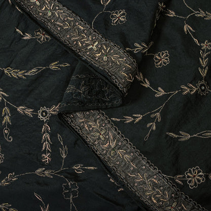 Sanskriti Vintage Black Pure Silk Dupatta/Stole Peacock Hand Embroidery Zardozi