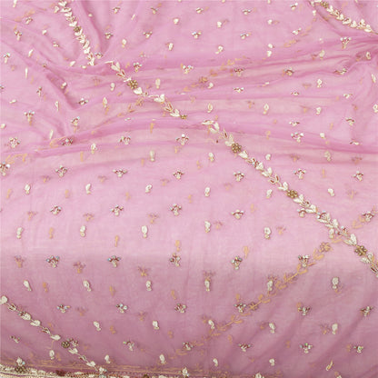 Sanskriti Vintage Long Dupatta Wedding Net Mesh Pink Hand Beaded Zardozi Stole