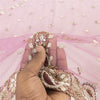 Sanskriti Vintage Long Dupatta Wedding Net Mesh Pink Hand Beaded Zardozi Stole