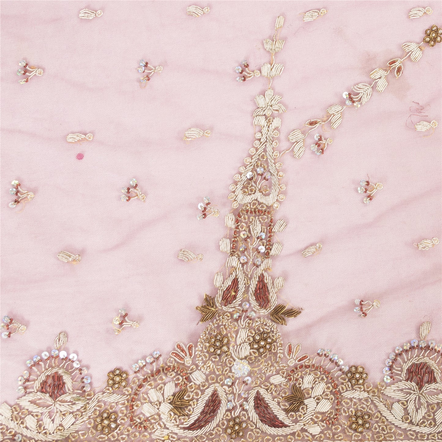 Sanskriti Vintage Long Dupatta Wedding Net Mesh Pink Hand Beaded Zardozi Stole