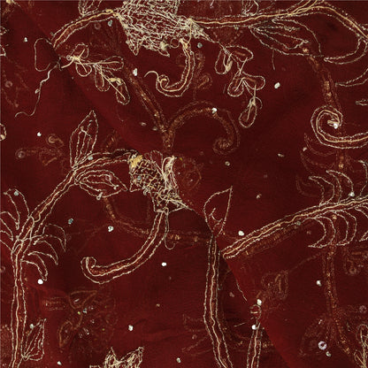 Sanskriti Vintage Dupatta/Stole Pure Georgette Red Hand Bead Dabka Scarves Veil