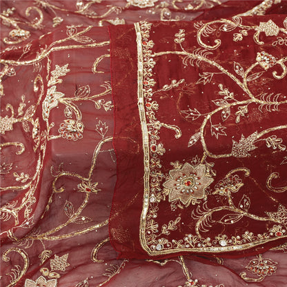 Sanskriti Vintage Dupatta/Stole Pure Georgette Red Hand Bead Dabka Scarves Veil