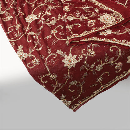 Sanskriti Vintage Dupatta/Stole Pure Georgette Red Hand Bead Dabka Scarves Veil