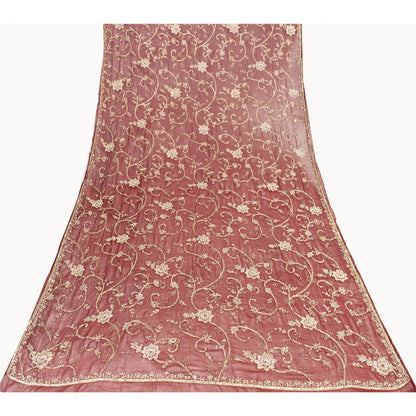 Sanskriti Vintage Dupatta/Stole Pure Georgette Red Hand Bead Dabka Scarves Veil