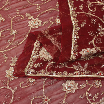 Sanskriti Vintage Dupatta/Stole Pure Georgette Red Hand Bead Dabka Scarves Veil