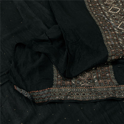 Sanskriti Vintage Long Dupatta Pure Crepe Black Hand Bead Zari Dabka Stole Veil