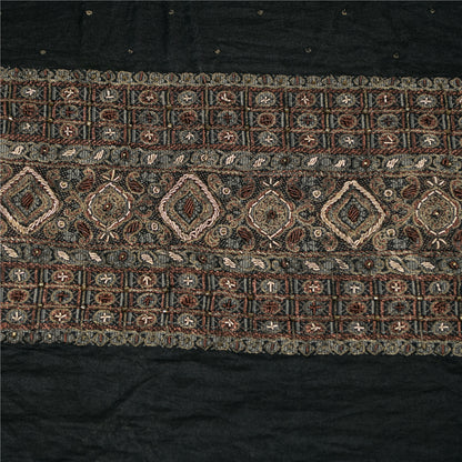 Sanskriti Vintage Long Dupatta Pure Crepe Black Hand Bead Zari Dabka Stole Veil