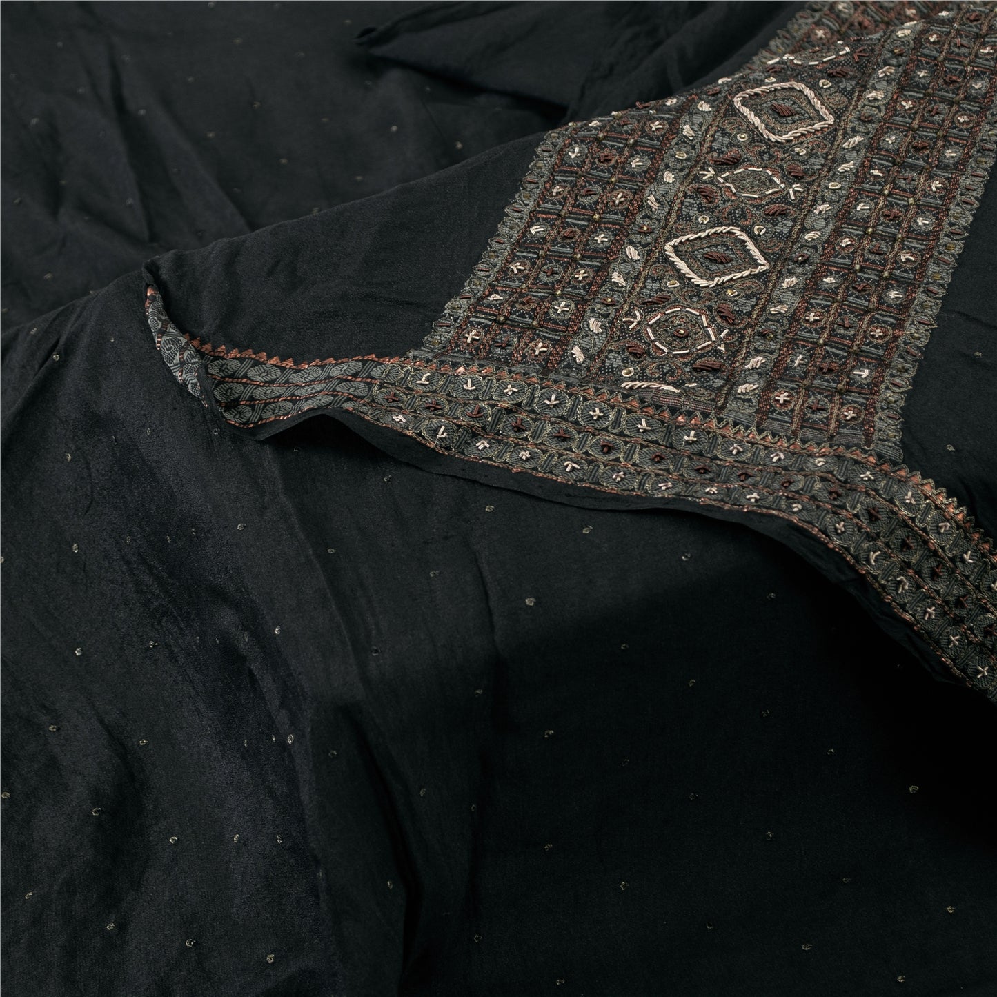 Sanskriti Vintage Long Dupatta Pure Crepe Black Hand Bead Zari Dabka Stole Veil