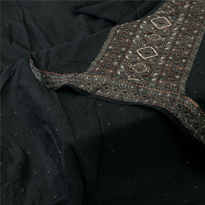 Sanskriti Vintage Long Dupatta Pure Crepe Black Hand Bead Zari Dabka Stole Veil