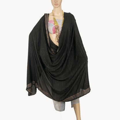 Sanskriti Vintage Long Dupatta Pure Crepe Black Hand Bead Zari Dabka Stole Veil
