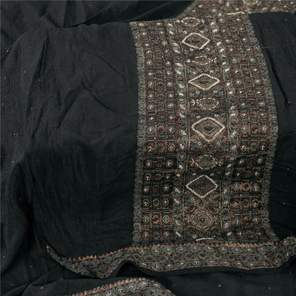 Sanskriti Vintage Long Dupatta Pure Crepe Black Hand Bead Zari Dabka Stole Veil