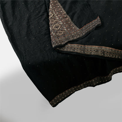 Sanskriti Vintage Long Dupatta Pure Crepe Black Hand Bead Zari Dabka Stole Veil