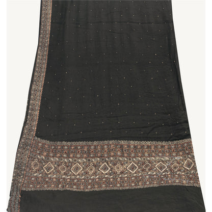 Sanskriti Vintage Long Dupatta Pure Crepe Black Hand Bead Zari Dabka Stole Veil