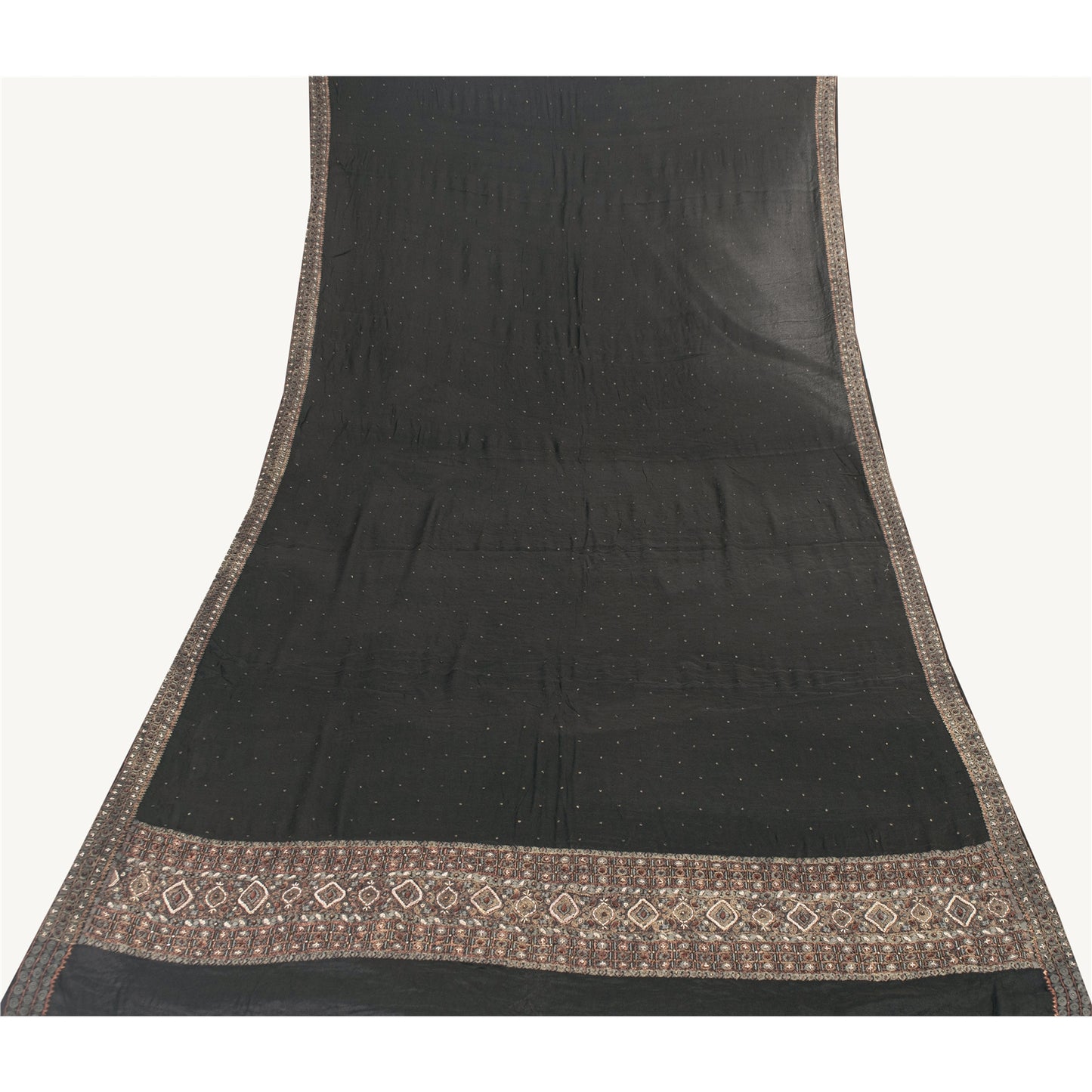 Sanskriti Vintage Long Dupatta Pure Crepe Black Hand Bead Zari Dabka Stole Veil