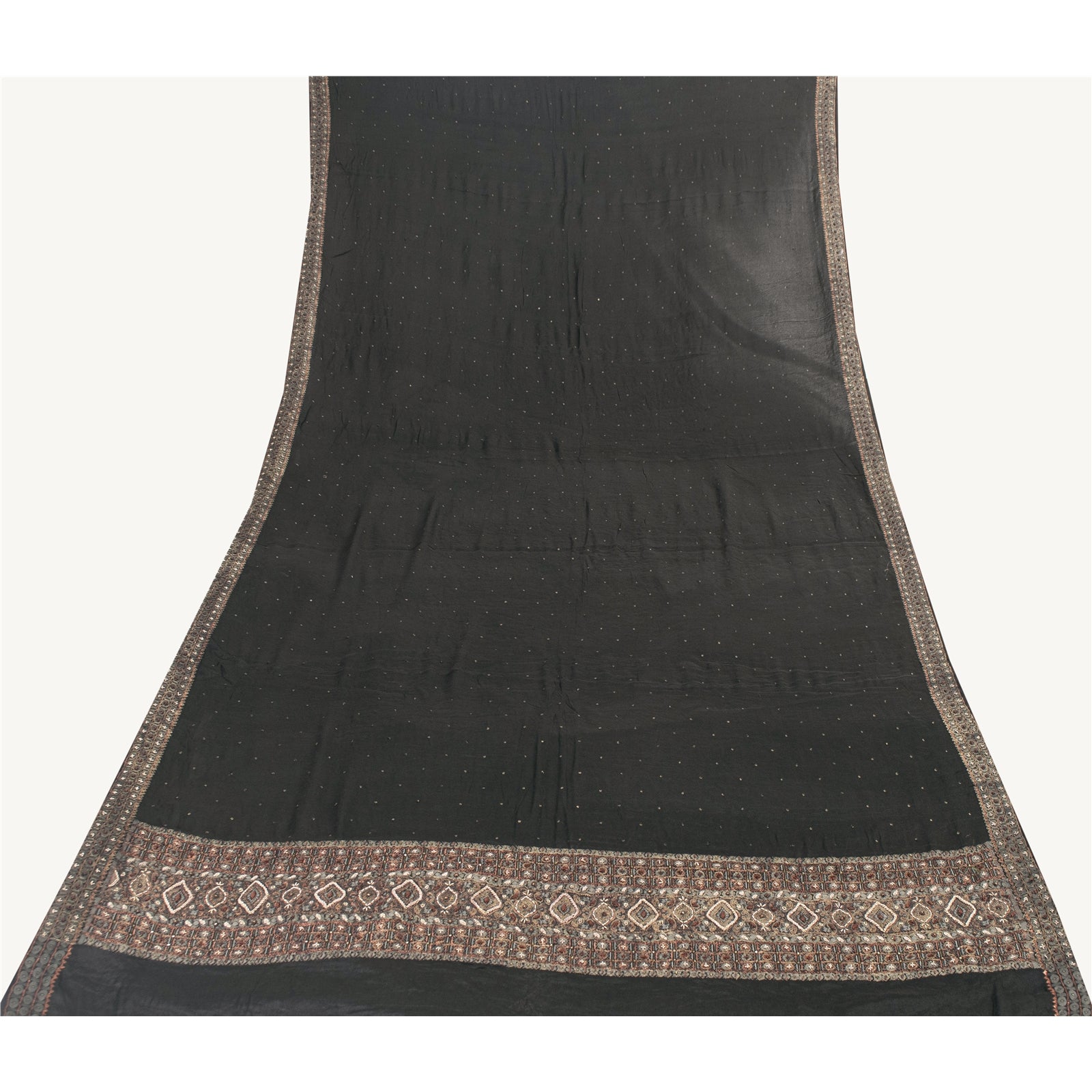 Sanskriti Vintage Long Dupatta Pure Crepe Black Hand Bead Zari Dabka Stole Veil