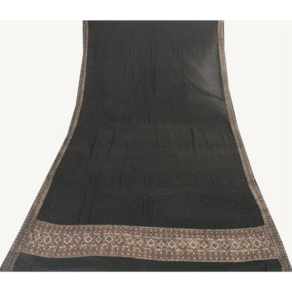 Sanskriti Vintage Long Dupatta Pure Crepe Black Hand Bead Zari Dabka Stole Veil